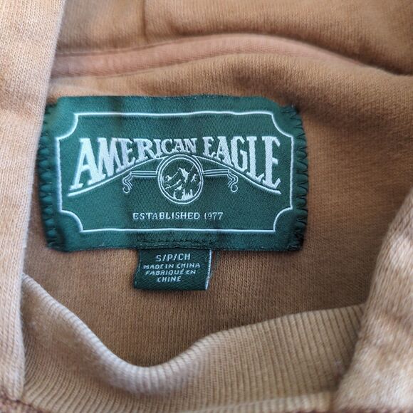 American Eagle Hoodie Sweatshirt Mens Small Brown Tan Spell Out VTG Y2K - Picture 5 of 8